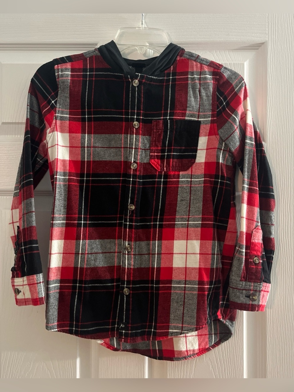 Art Class Boys Plaid Hooded Flannel Button Down Shirt Jacket/Shacket Sz M (8/10)